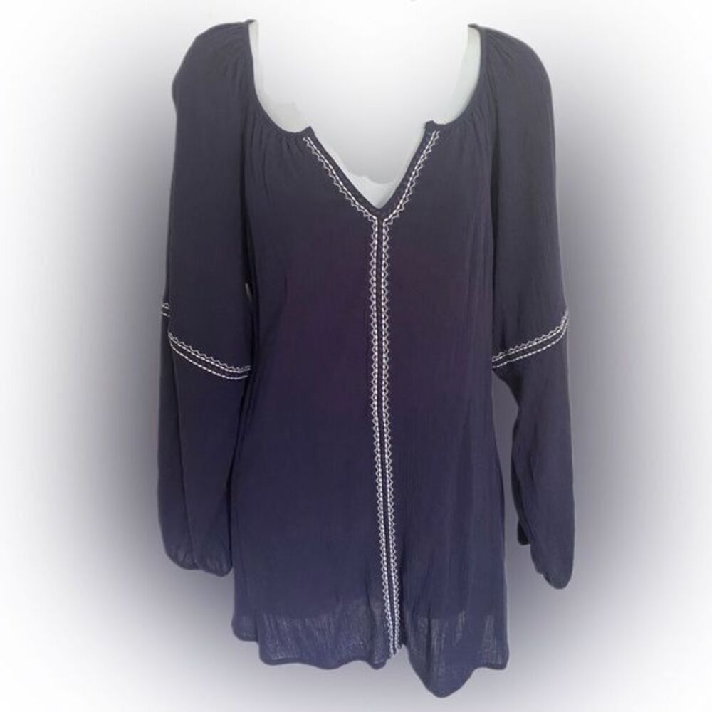 Hailey Lynn Tunic Top - L navy /white trim , polyester